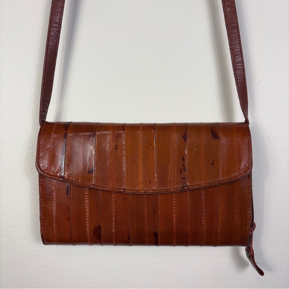 Lee Sands Vintage Eel Skin Tan Leather Crossbody Bag Boho Luxury